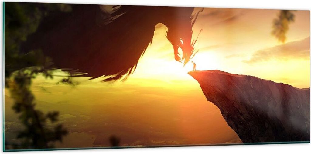 Bilder auf glas - Drache Rock Kreatur - 120x50cm - Glasbilder - Wandbilder - Kunstdruck - zum Aufhängen bereit - Wanddekoration aus Glas - Glas Bi...