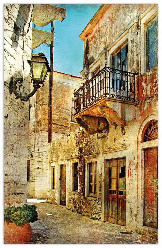 Wallario Premium Teppich, Größe 90 x 140 cm, Gasse im Süden, Urlaub in Griechenland