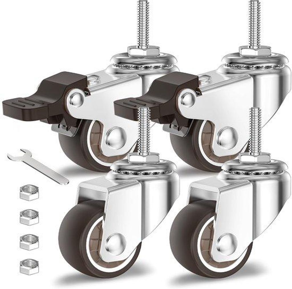 Furniture Rollen 25mm mit Gummi Reifen und Bremsen M6-1x20mm 40kg Tragfähigkeit