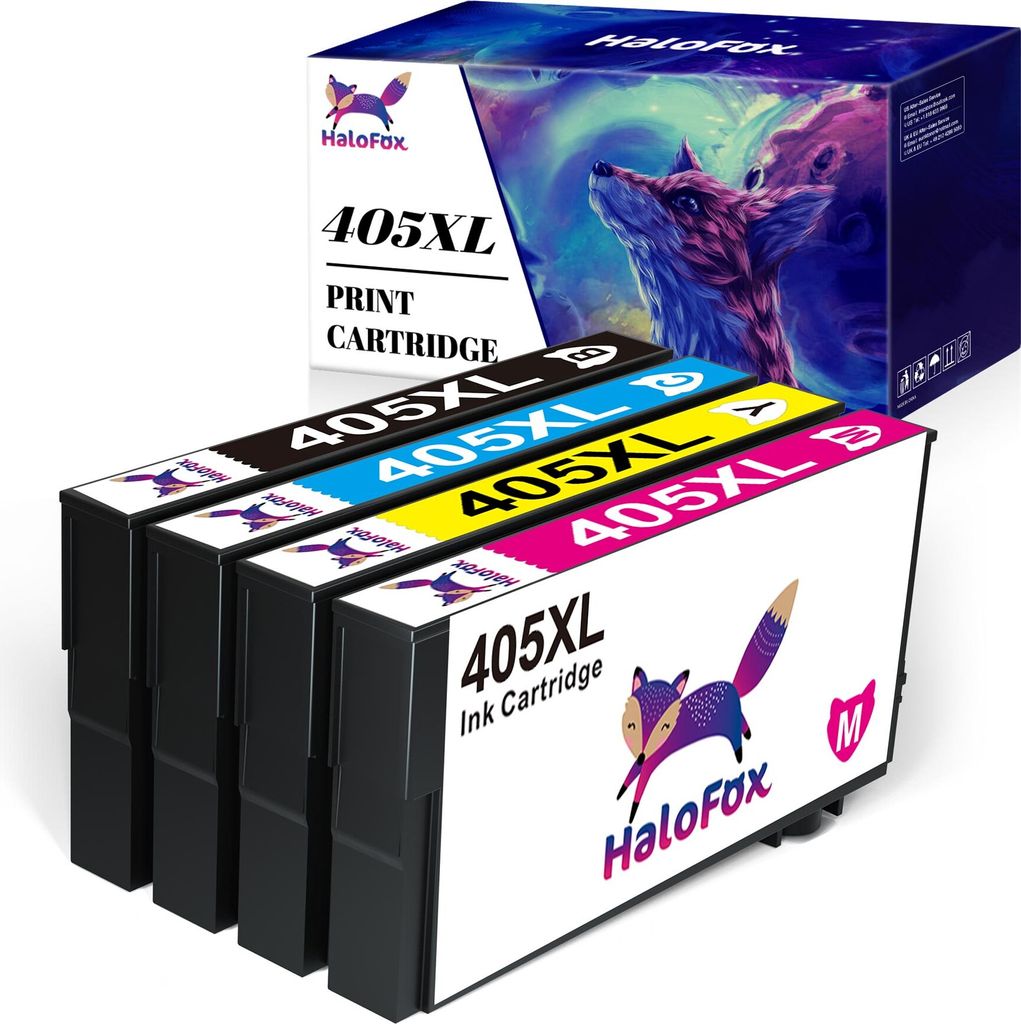 HaloFox 4er 405XL für Epson 405 Druckerpatronen Multipack WF-3820DWF WF-3825DWF WF-4820DWF WF-4825DWF WF-4830DTWF WF-7830DTWF WF-7835DTWF WF-7840DTWF