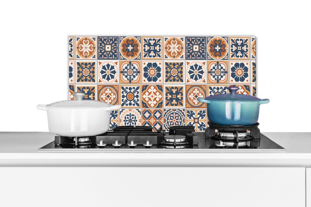 KitchenYeah Spritzschutz Küche - Küchenrückwand - Wandschutz für Herd und Spüle - Fliesen - Muster - Mittelmeer 60x30 - Alu-Dibond (Alterna...