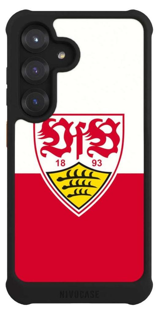 NIVOCASE Hülle für Samsung Galaxy S25 Stoßfeste Handyhülle NIVOmax Case Schwarz Logo Offizielles Lizenzprodukt VfB Stuttgart