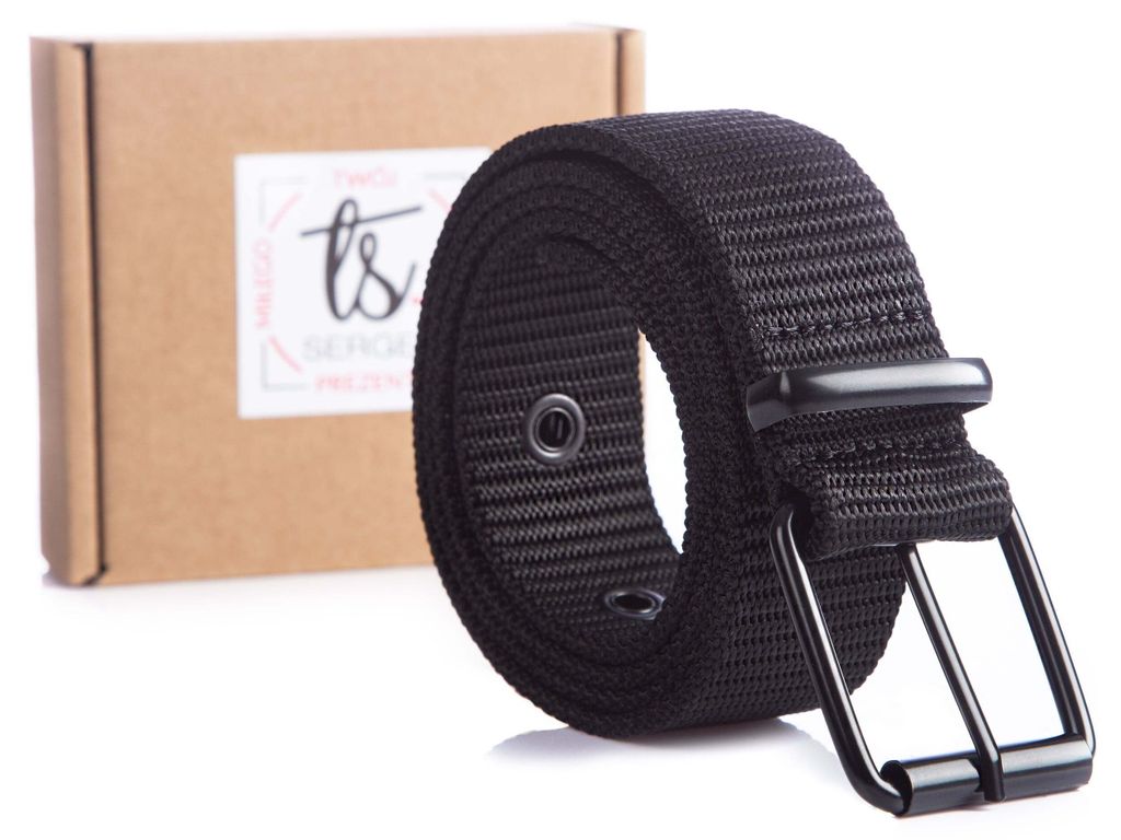 Sergej Fiber - Robuster Hosen Herren-Gürtel Gürtel mit klassischer Metallschnalle Nylon Arbeitshosengürtel Schwarz