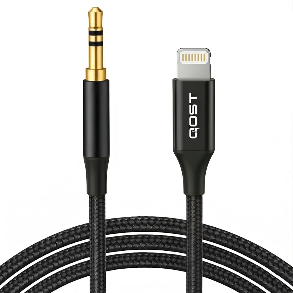 Qost – Lightning auf AUX Kabel – Schwarz – 1 Meter – Produktbild 