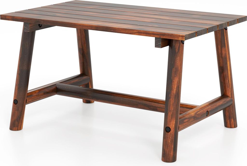 COSTWAY Couchtisch, Gartentisch aus Massivholz, rechteckiger Kaffeetisch mit Lattenrost, Terrassentisch, Balkontisch 90x55x50cm Braun