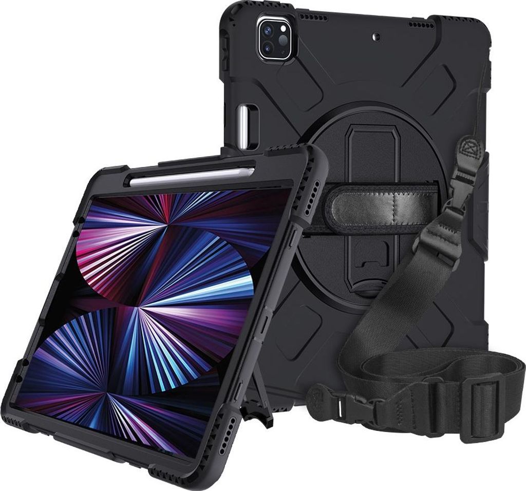 iPad Air 11 (2024/2025/2026) / Pro 11 (2018 t/m 2022) Hülle - Coverup Heavy Duty Case mit Schultergürtel - Schwarz
