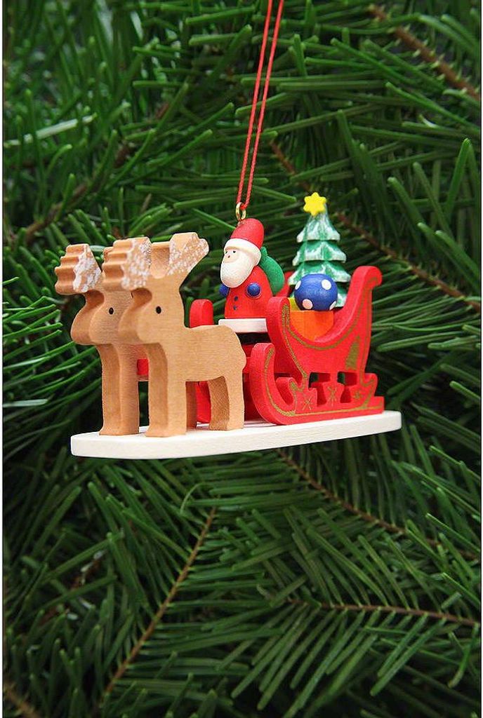 Christbaumschmuck Weihnachtsmann im Rentierschlitten (9,7cm) von Christian Ulbricht