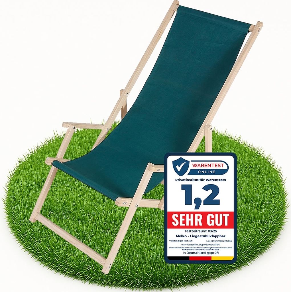 Strandstuhl klappbar Holz mit Armlehnen Grün Relaxliege