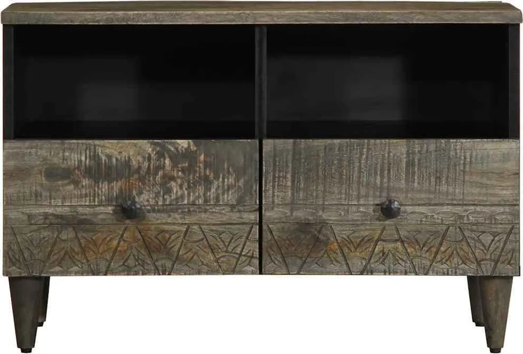 Mobile TV SYFAX Grigio Chiaro 70cm Legno Mango Massiccio Design Moderno