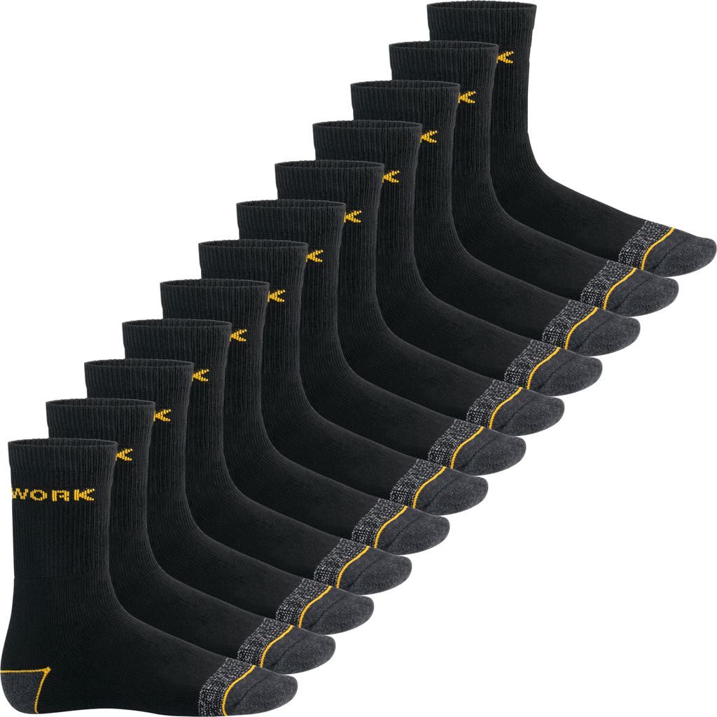 MT Herren Arbeits- und Freizeitsocken (12 Paar), Robuste Work Socken - Schwarz-Gelb 43-46