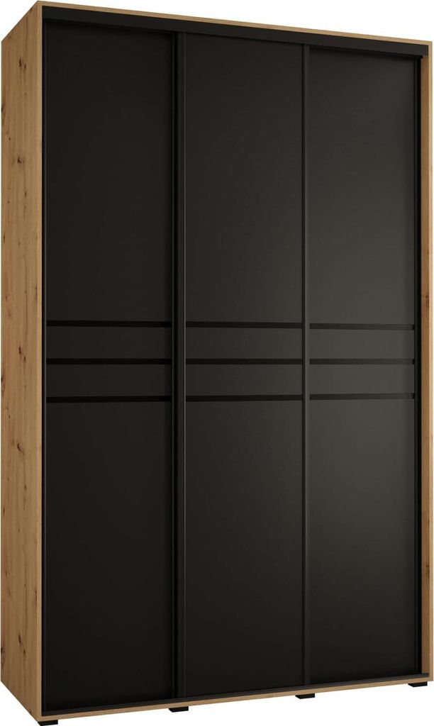 MEBLE KRYSPOL Cannes 10 Schrank mit 3 Schiebetüren - 205,2x160x45 cm - Artisan Schwarz Schwarz