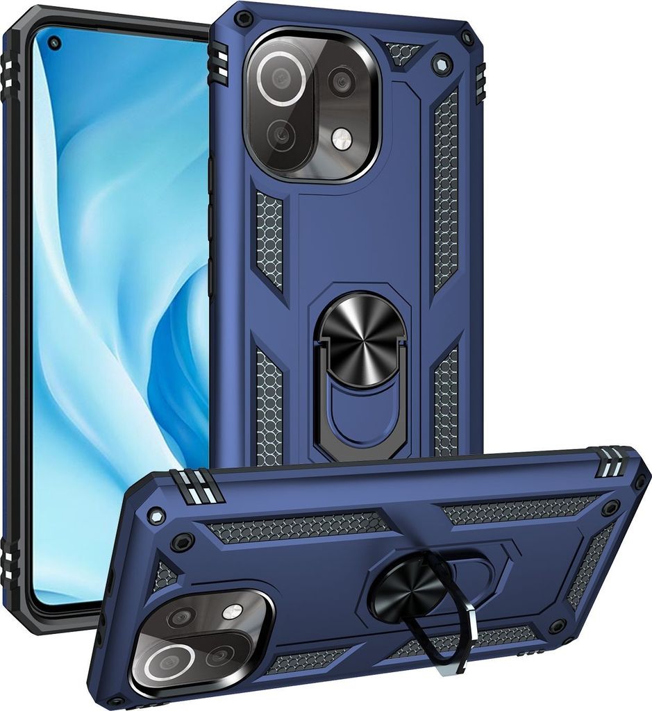 Mobigear Armor Ring Xiaomi Mi 11 Lite Hülle Hardcase Backcover Stoßfest mit Ringhalter - Blau