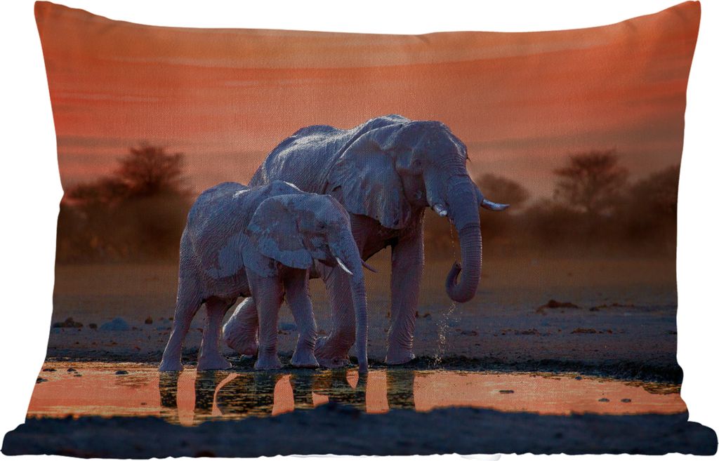 MuchoWow Outdoor Kissen - Elefant - Tiere - Sonnenuntergang - Wasser - Orange - 60x40 cm - Wetterfest - Lounge Kissen - Zierkissen - Kissen für ...