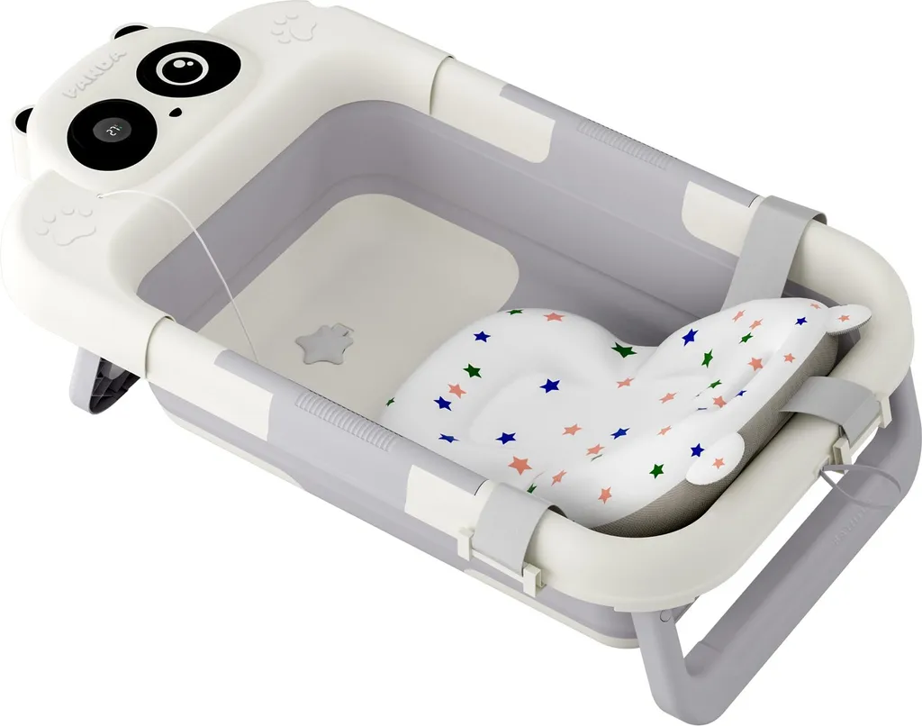 Baignoire bébé gain de place pliable 68cm avec coussin et thermostat