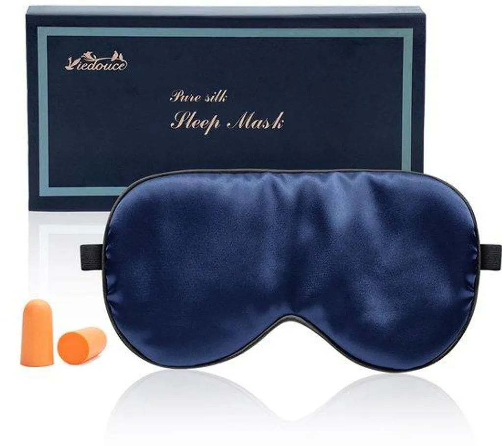 Coffret cadeau masque de nuit en soie douce, bandeau de repos bleu premium