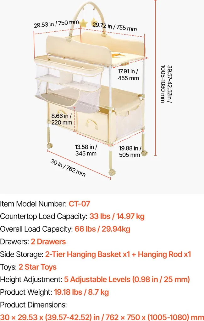 Table à langer mobile et pliable avec rangements pour chambre bébé