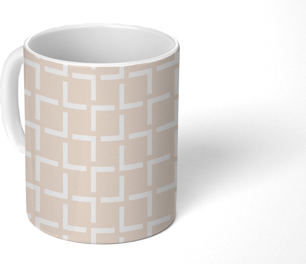 MuchoWow Tasse Kaffeetasse Kaffeebecher 350 ml Design - Linie - Muster - Beige Teetasse - Fototasse - Becher - Keramikbecher - Teebecher - Kaffee...