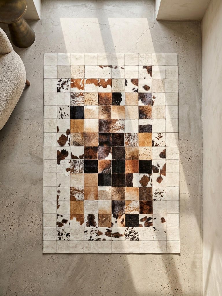 Flachgewebeteppich Patchwork Pflegeleicht Waschbar Strapazierfähig | Weiß 80x150 cm Wohnzimmer Fußbodenheizung | PIZOL – Kadima Design