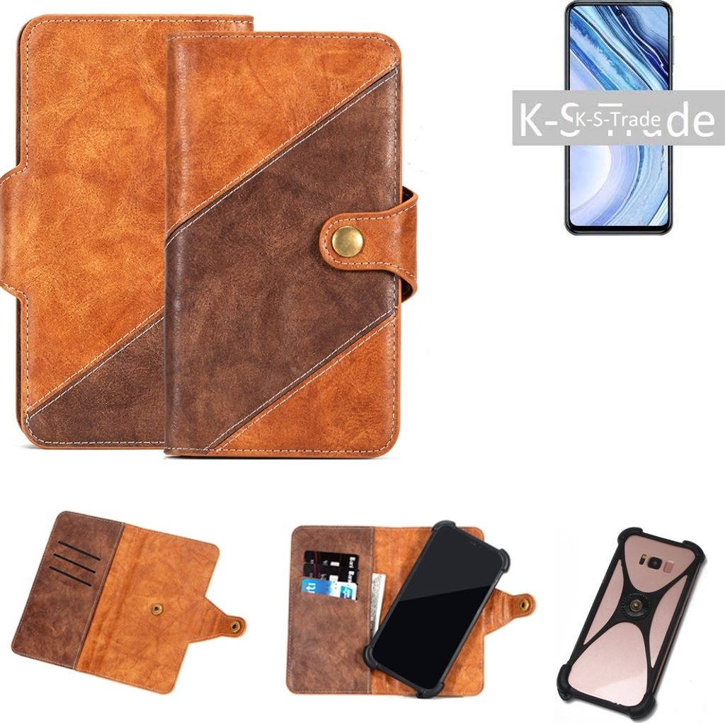 K-S-Trade Handy-Hülle Schutz-Hülle Bookstyle Case Wallet-Case kompatibel mit Medion E5008 Handy Cover Bumper Kantenschutz Smartphone dunkelbraun