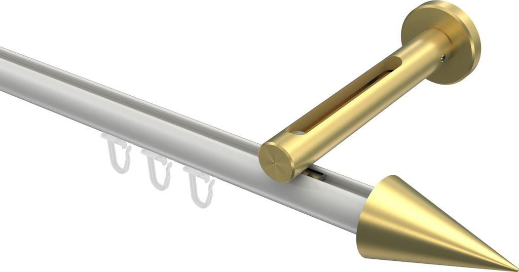 Interdeco Innenlaufstange / Gardinenstange mit Innenlauf Weiß / Messing-Optik, Typ Siteno Savio (Kegel), 20 mm Ø 1-läufig, 480 cm