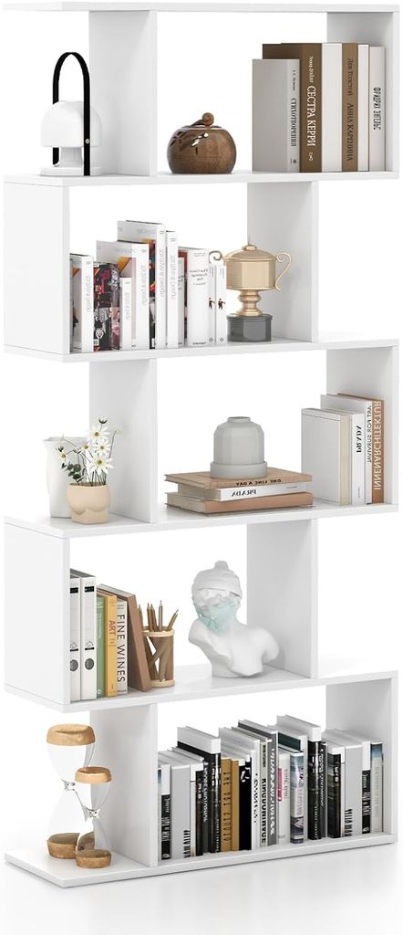 COSTWAY Bücherregal, Regal mit 5 Ebenen, Standregal aus Holz, Büroregal, Aufbewahrungsregal, Raumteiler Regal für Wohnzimmer, Schlafzimmer, Bür...
