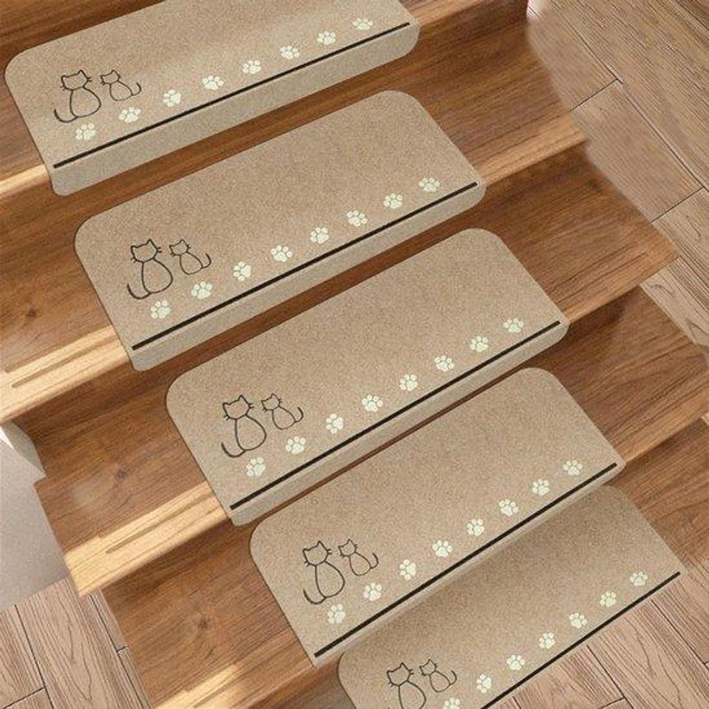 Lichtgevende Traptredenmatten, Antislipmatten, Klettband, Woonaccessoires, Kattpfotenmatten (Beige, 55 x 22 x 4,5 cm, 15er-Pack)