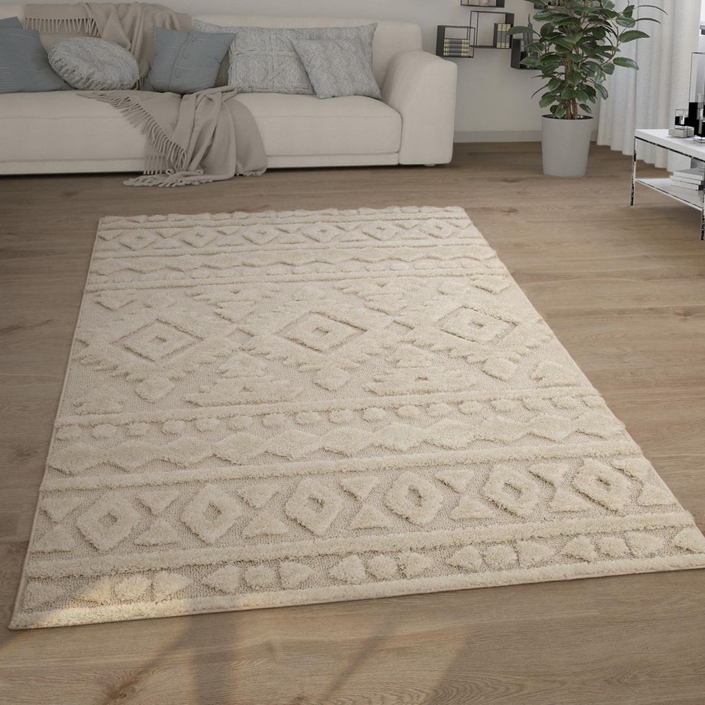Hochflor Teppich Wohnzimmer Shaggy 3D Optik Ethno Boho Produktbild 