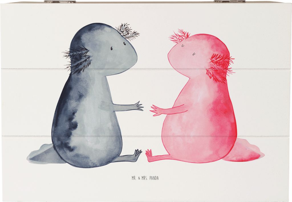 Mr. & Mrs. Panda Holzkiste Axolotl Liebe 22 x 15 cm - Weiß - Geschenk, Valentinstag, Kiste, Freund, Lurch, fotobox, Geschenkbox, Schatzkiste, holz...