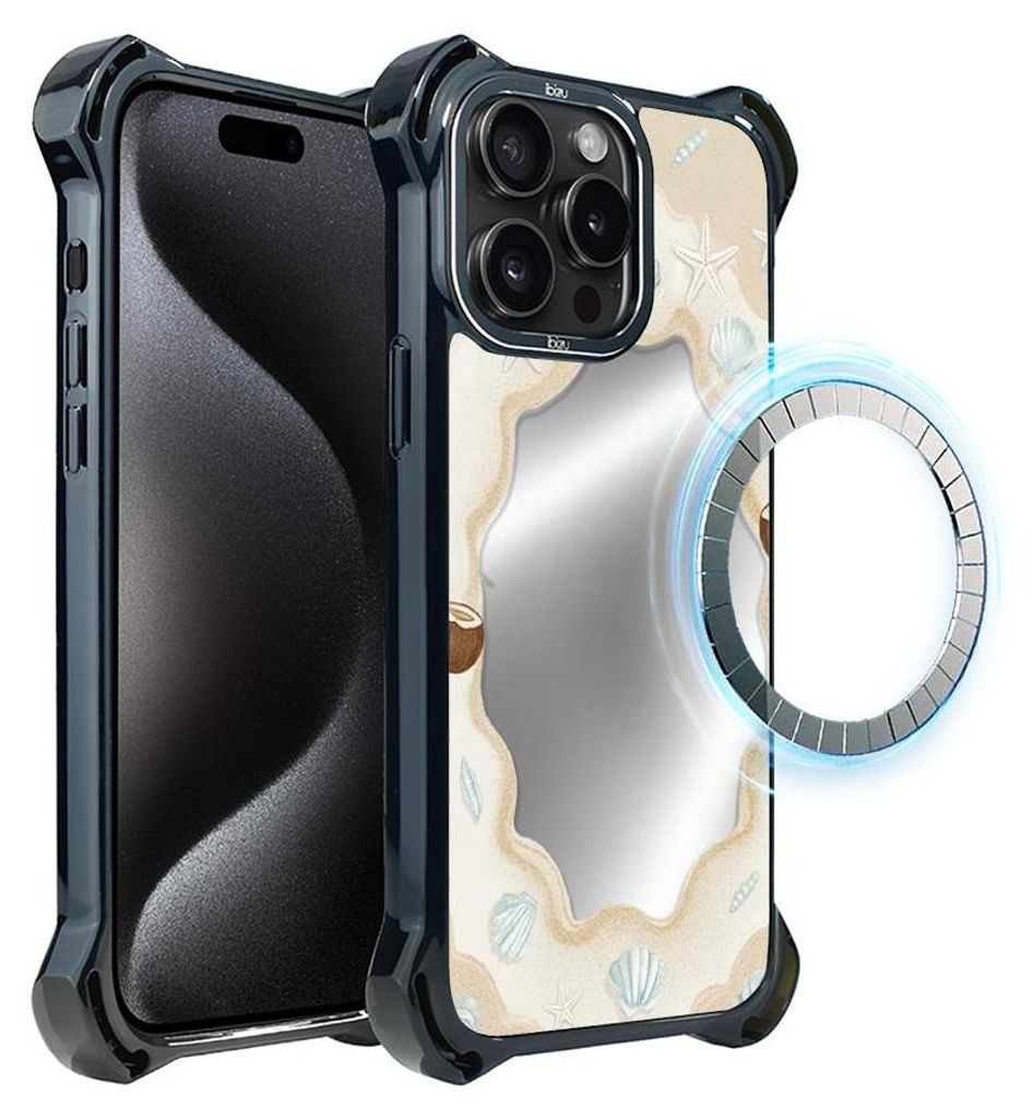Schutzhülle für das iPhone 15 Pro, MagSafe-kompatibel, verstärkte Ecken, schwarz, Spiegel, Sand