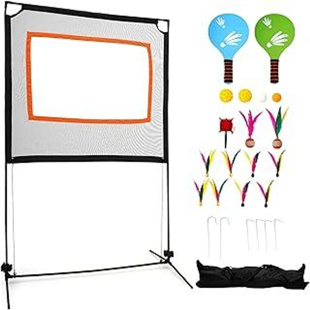 uyoyous Pickleball Netz Sets, Tragbares Badminton-Set mit 2 Schläger, Mehrere Cricket-Sportarten, Mehrfachfunktion Tennisnetz mit Handtasche, Für...