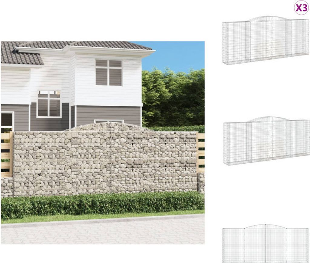 vidaXL Gabionen mit Hochbogen 3 Stk. 400x50x160/180cm Verzinktes Eisen - Blumentöpfe & Pflanzgefäße