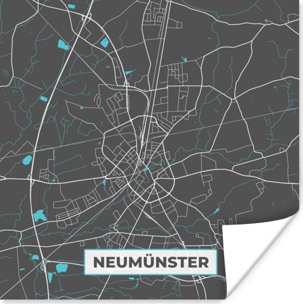 MuchoWow Poster Deutschland - Blau - Neumünster - Stadtplan - Karte 75x75 cm - Wand Dekoration