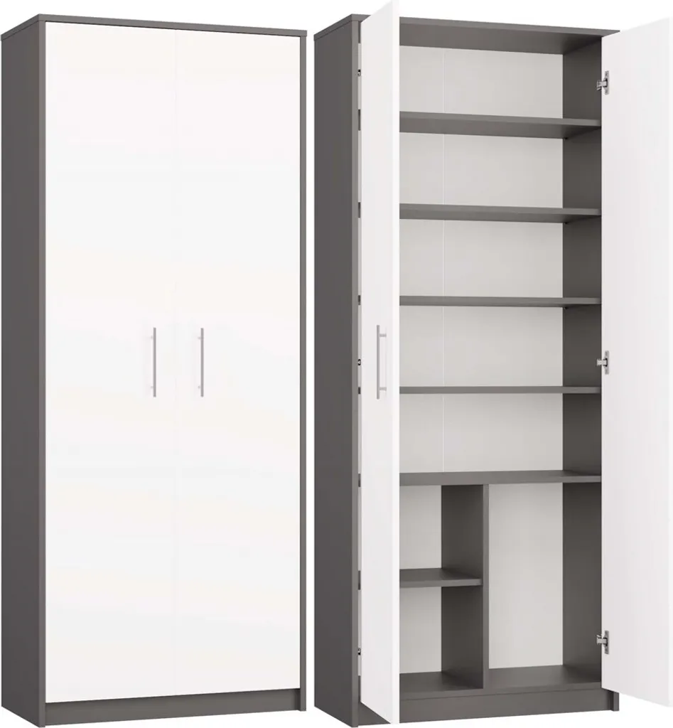 Bibliothèque de bureau RAINER bicolore anthracite blanc en bois robuste