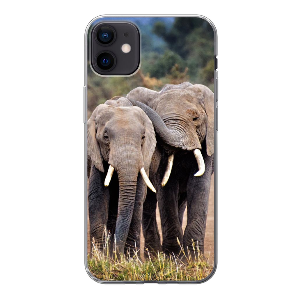 MuchoWow Handyhülle Schutzhülle Hülle für iPhone 12 mini Elefant - Tiere - Bäume - Natur Silikon Softcase Handy Hülle - Bild