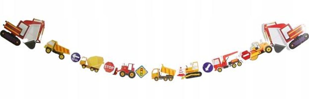 Happy Birthday Girlande Baustellenfahrzeuge 200cm - Buntes Party Banner für Kindergeburtstag