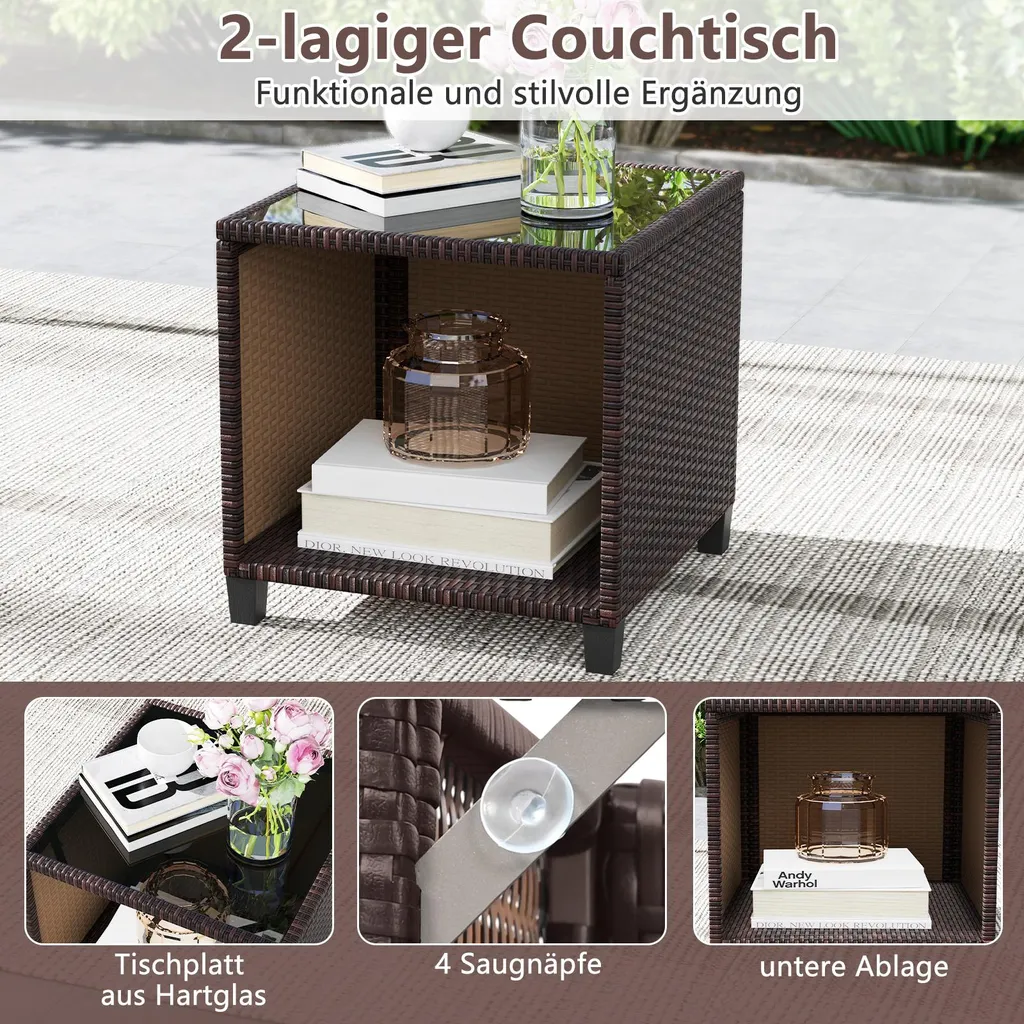 Meuble de Balcon en Rotin Résistant avec Table et Fauteuils Ergonomiques