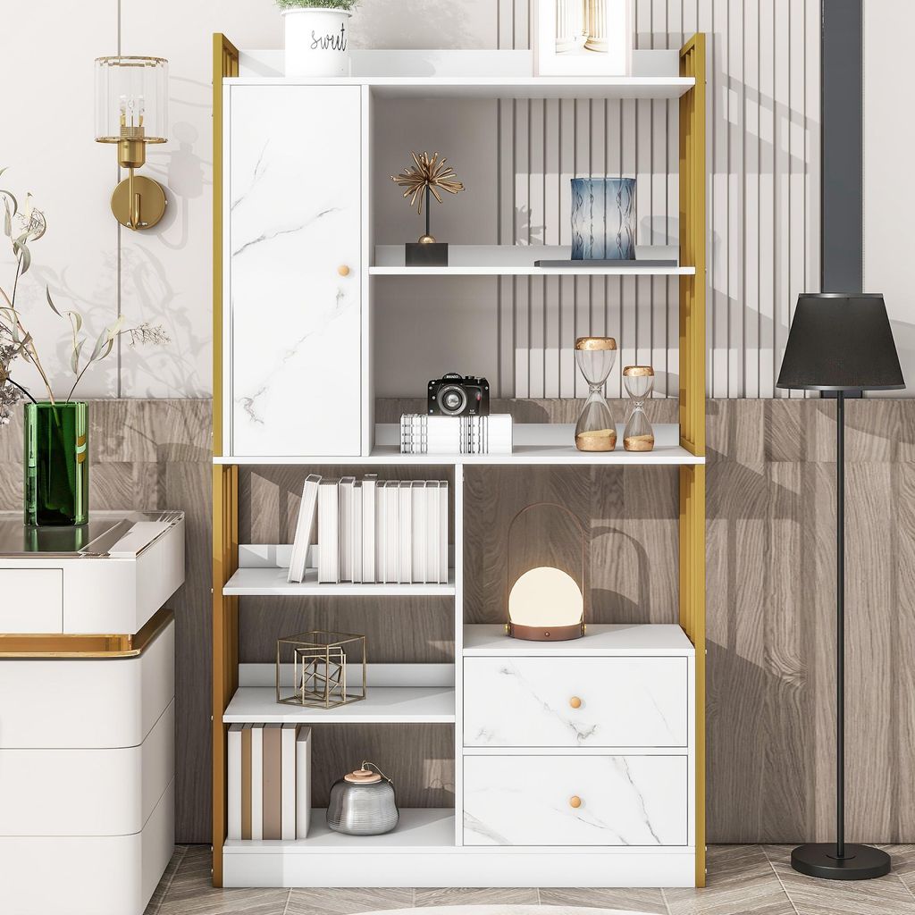 Merax Bücherregal, Sideboard mit 1 Türen und 2 Schubladen, Produktbild 