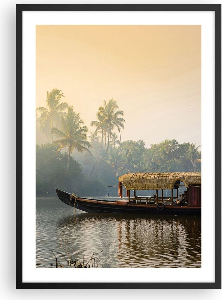 Gerahmtes Poster - Schwarzer Rahmen - Indien Boot Fluss - 50x70 cm - Wand Bild - Wanddeko - Wandbilder - Kunstposter - Wandposter - Bilderrahmen - ...
