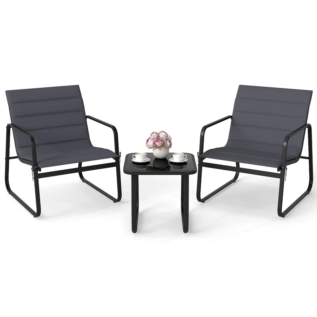 Ensemble de balcon en résine tressée avec coussins confortables et table