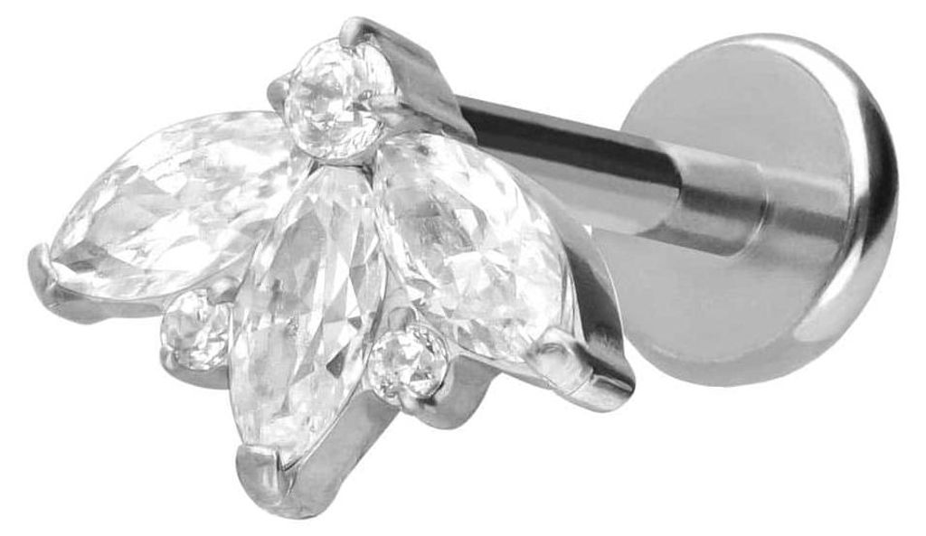 Ohrpiercing, Nasenpiercing Titan Labret mit Push Fit LOTUSBLÜTE Silber Stablänge: 8mm | Stabstärke: 1mm