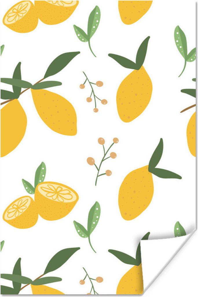 MuchoWow Poster Zitrone - Muster - Abstrakt 60x90 cm - Wanddekoration