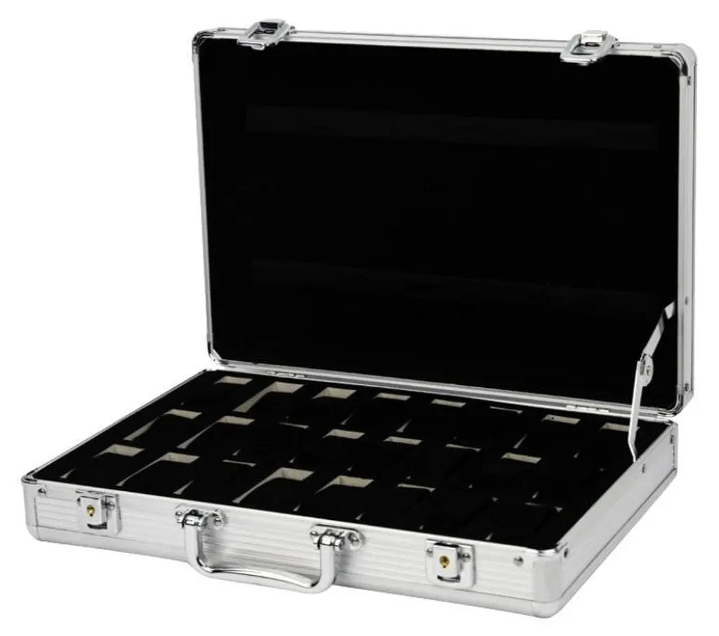 Présentoir montres 24 emplacements en velours doux et finition similicuir