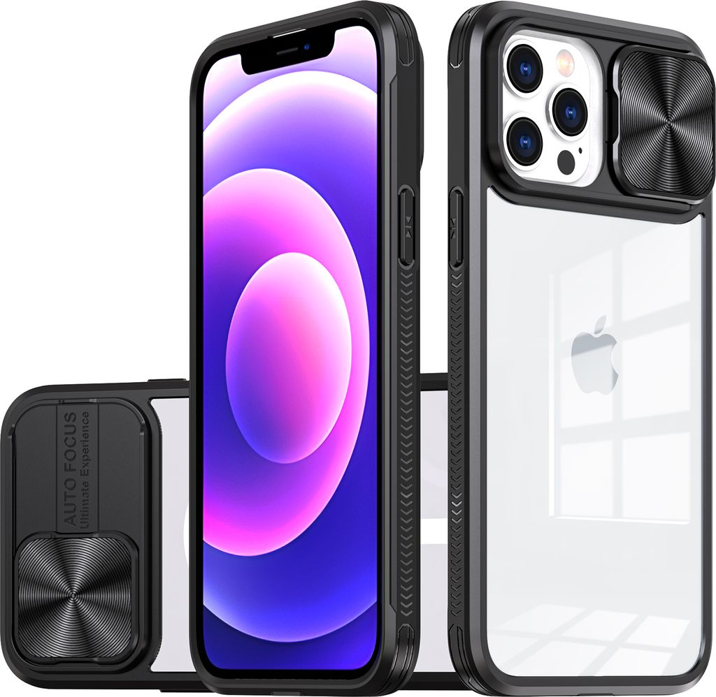 Hülle für iPhone 12 / iPhone 12 Pro Transparent TPU Bumper Schutzhülle mit Schiebe Kamera Schutz Schwarz