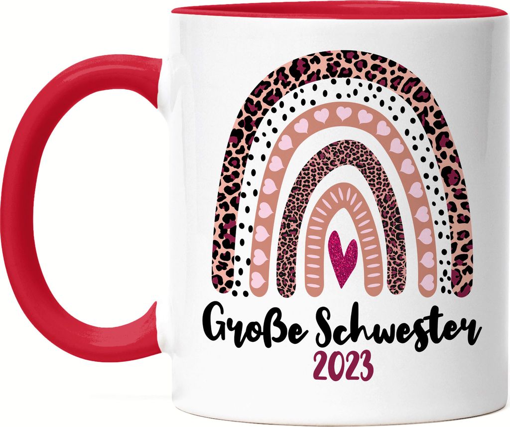 Große Schwester 2023 Tasse Rot Sisters Beschützer Geborgenheit Liebe Familie Zusammenhalt Freude Sis Love
