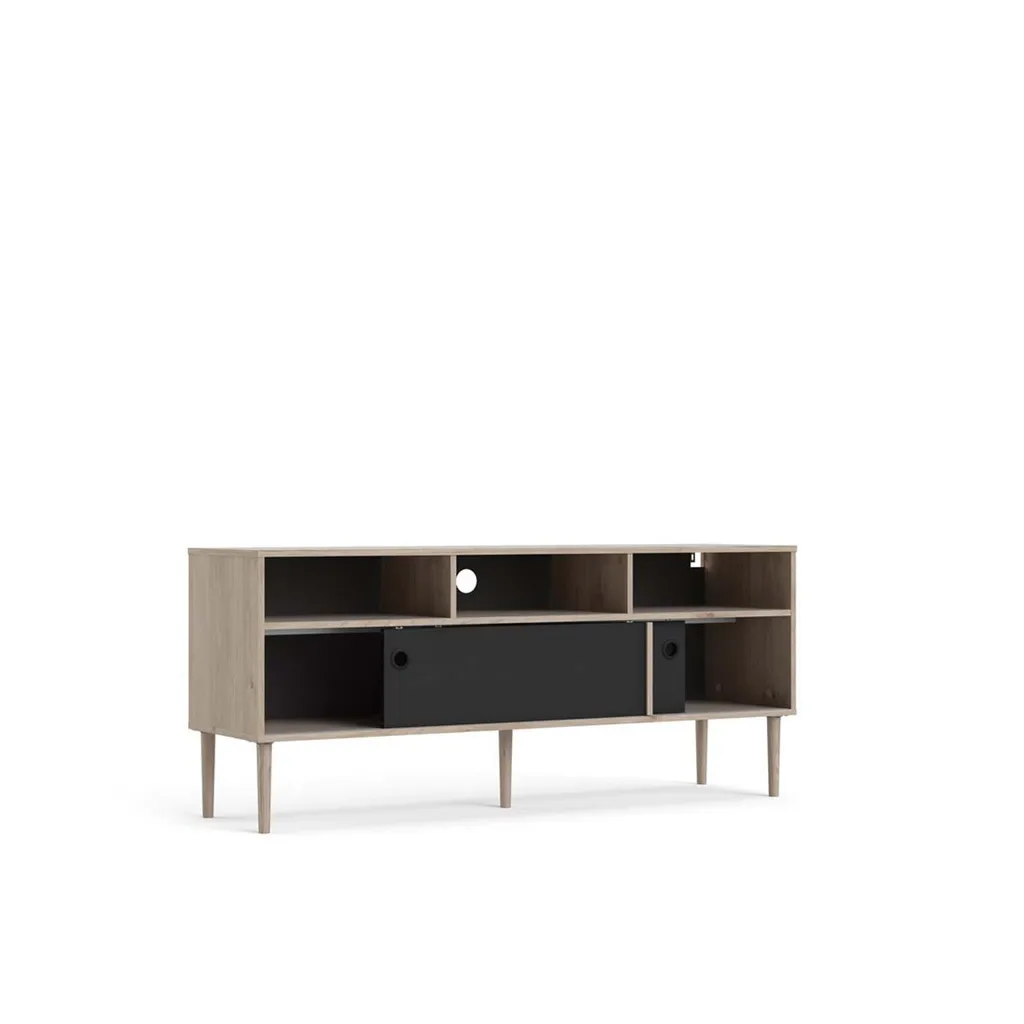 Meuble TV pour salon contemporain Penny chêne Hickory 140cm noir mat