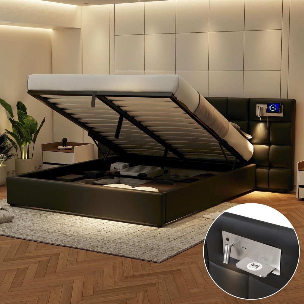 OKWISH Lit Coffre 180x200 avec LED et Chargeur USB Sans Image du produit 