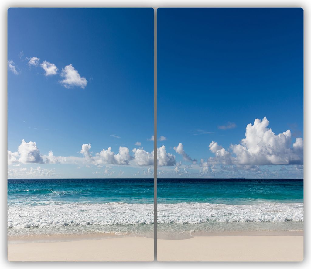 Tulup Glas-Herdabdeckplatte - 2x30x52cm - Glaskeramikkochfeld-Abdeckung Spritzschutz Zweiteilig Seychellen Strand
