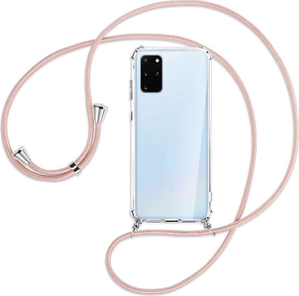 Handykette Backcover-Schutzhülle mit Band (Metall silberfarben) für Samsung Galaxy S20 Plus - roségold