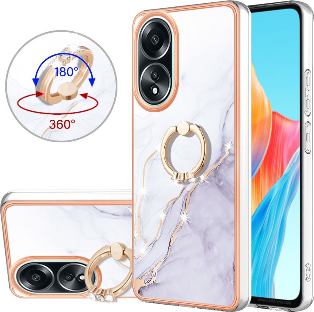 Hülle für Oppo A58 4G Muster TPU Silikon Stoßdämpfer Bumper Schutzhülle mit Ring Ständer Weiß