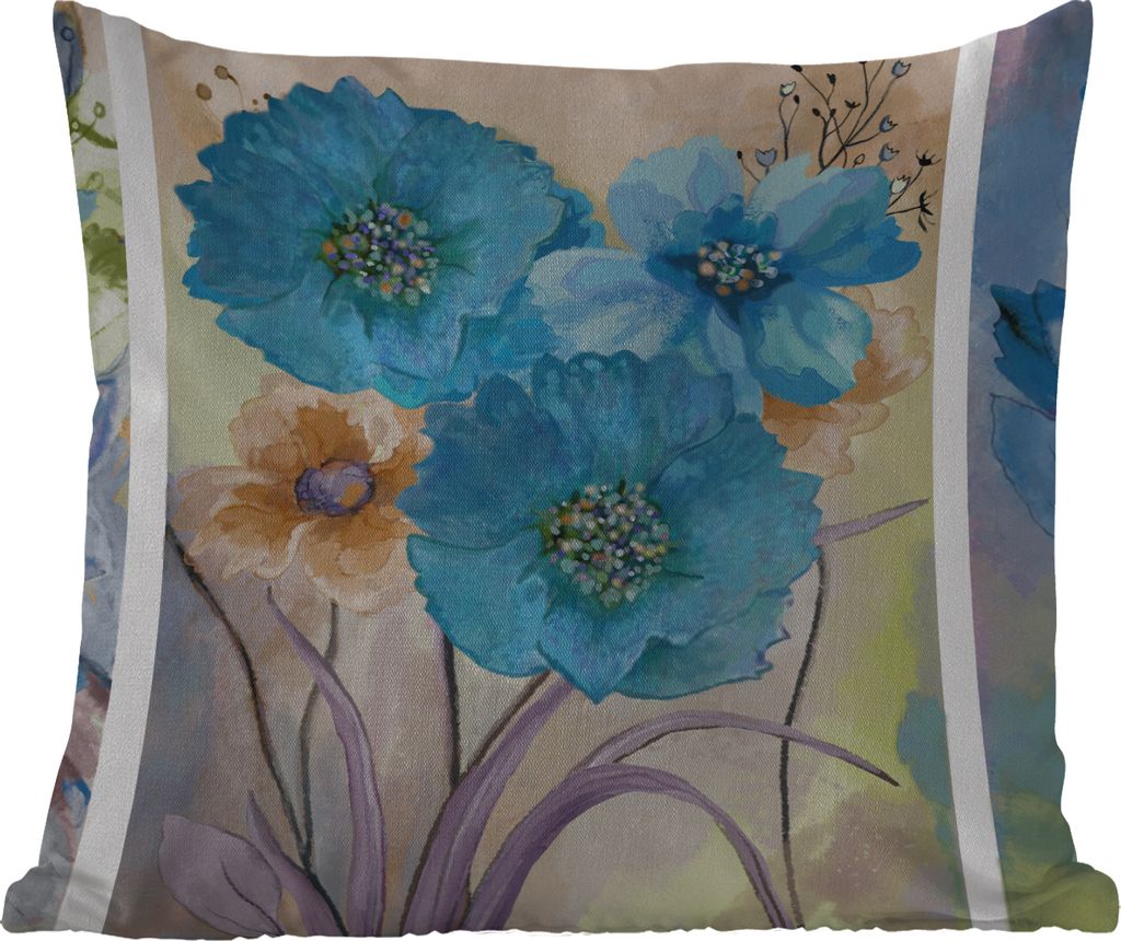 MuchoWow Outdoor Kissen - Malerei - Ölfarbe - Collage - Blumen - 45x45 cm - Wetterfest - Lounge Kissen - Fotokissen - Dekoratives Kissen